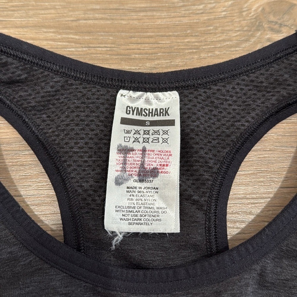 GYMSHARK Black Marl Vital Seamless Racerback Active Gym Pullover Sports Bra Sz S - Picture 7 of 9